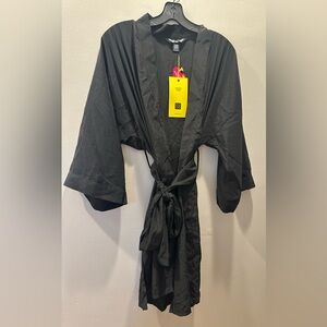 Black Women's Satin Robe with Waist Tie - Unbranded